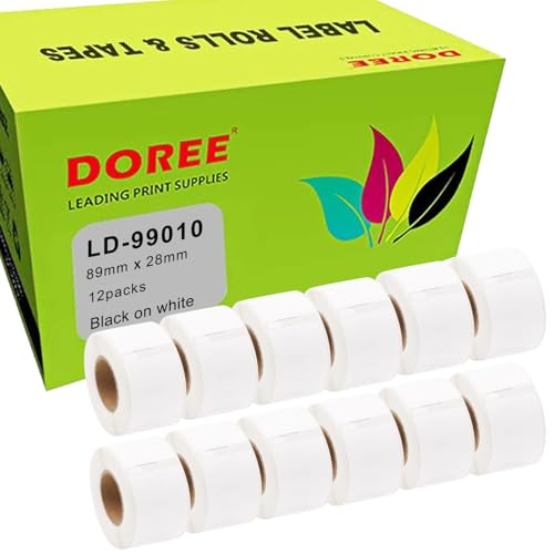 Doree 99010(12pack) Standard Address-Etiketten,28mm x 89mm,kompatibel mit Dymo Labelwriter 4XL、320 、330、400、450、450 Duo、450 Turbo(130 Etiketten/Rollen) von Doree