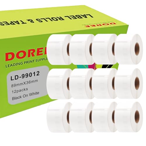 Doree 99012(12pack) Adress-Etiketten,36mm x 89mm,kompatibel mit Dymo Labelwriter 4XL、320 、330、400、450、450 Duo、 450 Turbo von Doree