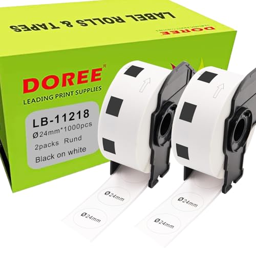 Doree DK-11218(2pack),24mm x 24 mm, rund, kompatibles Etikettenpapier,(1000 Etiketten pro Rolle) für Brother P-Touch QL-1050, QL-1060N, QL-1100, QL-110NWB Etikettendrucker von Doree