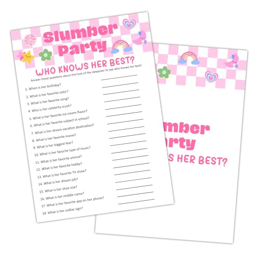 "Who Knows Her Best - Pyjama, Schlummer-Party-Spiele, Übernachtungsparty-Zubehör für Mädchen, Sleepover, Geburtstagsparty, Spiele, Gastgeschenk-Dekoration und Zubehör für sie, Mädchen, Teenager, von Doreen's Boutique