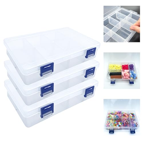 3 Stück 8 Gitter Transparenter Aufbewahrungsbox mit Fächern, Einstellbares Fächern Sortierbox Aufbewahrungsbox, Doppelte Schnalle Plastik Aufbewahrungsbox Organizer Box für Zubehör Perlen Schmuck von Doreenstar