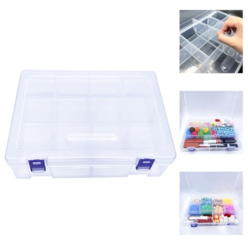 Doreenstar 10 Gitter Transparenter Aufbewahrungsbox mit Fächern, Einstellbares Fächern Sortierbox Aufbewahrungsbox, Doppelte Schnalle Plastik Aufbewahrungsbox Organizer Box für Zubehör Perlen Schmuck von Doreenstar