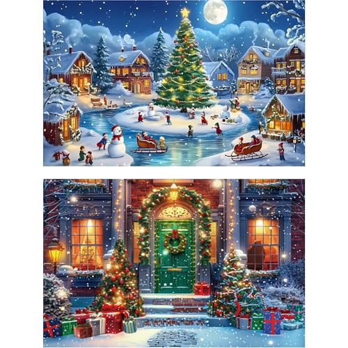 Doreenstar 2 Stück Diamond Painting Weihnachten, 5D Diamant Painting Weihnachten Set, DIY Diamond Painting Weihnachten, 5D Diamond Painting Weihnachten Bilder für Home Wand Décor, 40x30 CM von Doreenstar