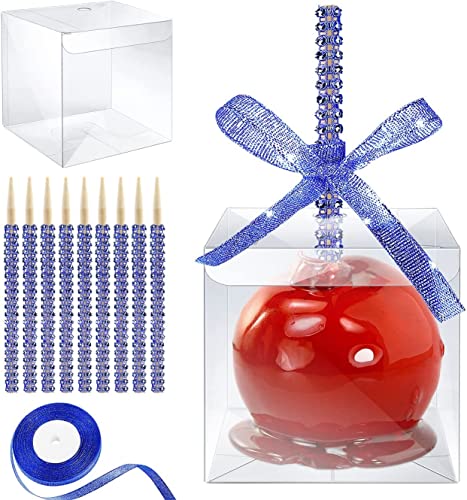 20 Stück Cake Pop Stiel, Candy Apfel Schachteln mit Glitzerstick-Loch Set, Karamellapfel-Verpackungsset mit strassbesetzten Bambusspießen & Glitzerbändern für Cake Pop Schokolade Behandlung (Blau) von Dormitology