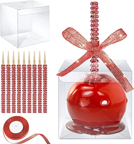 20 Stück Cake Pop Stiel, Candy Apfel Schachteln mit Glitzerstick-Loch Set, Karamellapfel-Verpackungsset mit strassbesetzten Bambusspießen & Glitzerbändern für Cake Pop Schokolade Behandlung (Rot) von Dormitology