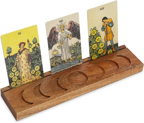 Tarot Kartenhalter aus Holz mit Mondphase, Hexenständer für Orakel-Lenormand-Meditation, Anzeige täglicher Affirmationskarten, Tarot-Lesezubehör, heidnischer Altar, Wicca-Dekorationszubehör von Dormitology