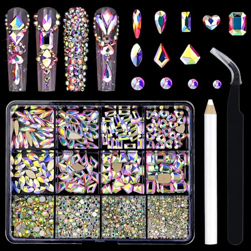 1 Schachtel AB Glitzersteine Nägel Flatback Strasssteine Nägel Nail Charms,Nagel Steine Nail Gems Nail Crystals Mehrere Formen Glas Nail Stones Nagelsteine Charms Nägel 3D Nagel Steinchen Nagel Charms von Dornail