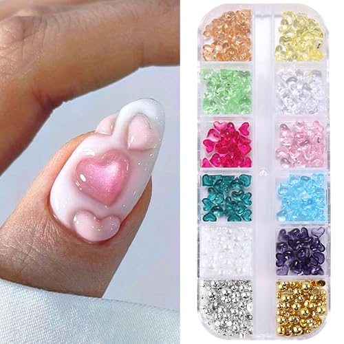 1Kiste Herz Nail Charms Harz Nail Crystals Strasssteine Herzen Charms Nägel Halb Nail Beads Nagel Perlen Heart Nagel Charms Bunt Resin Hearts Nägel Charms Nageldesign Nagel Zubehör Nail Art Nailart von Dornail