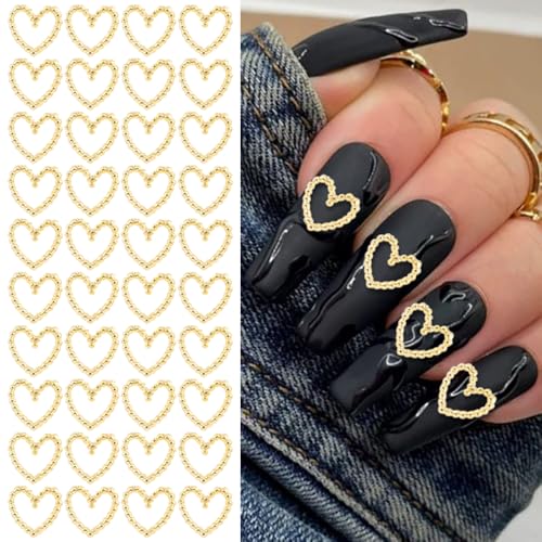 50 Stück Herz Nail Charms Gold Nail Studs Heart Charms Nägel Metall Herzen Nagel Charms Hohle 3D Hearts Nägel Charms Cute Herz Nails Charms Nagel Deko Nageldesign Nägel Zubehör Nail Art Charms Nailart von Dornail