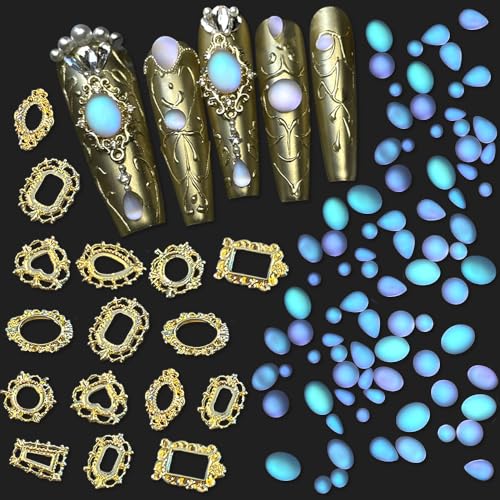 50Stück Mischen Form Größe Transluzent Blaue Tränen Nagel Steine Nail Charms 50Stück Gold Rahmen Charms Nägel Kreisförmig Tröpfchen Nail Crystals Nail Diamonds Strasssteine Nägel Zubehör Nail Art von Dornail