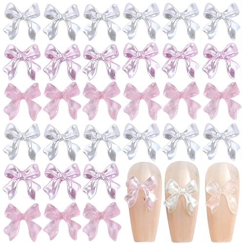 60Stück Niedlich Schleife Nail Charms Y2K Weiß Rosa Bögen Nail Design Charms Nägel Klar Rosa Schleifenknoten Nagel Charms Kawaii Ribbon Bow Nagel Deko Nail Art Charms Bows Nails Charms Nägel Zubehör von Dornail