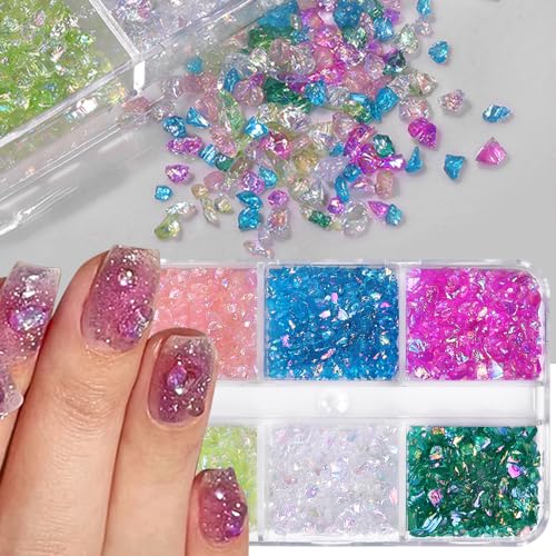 Mini Glitzersteine Nägel Eis Transparent Strasssteine Nägel Nail Charms Bunte Unregelmäßig Nagel Steine Nail Gems Charms Nägel 3D Zerkleinert Nagelsteine Rhinestones Crystals Nagel Charms Nail Art von Dornail