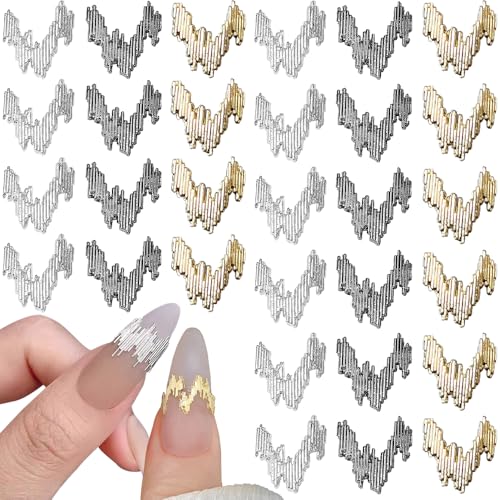 Reflektierend Linien Nail Charms Y2K Metall Reflektieren Licht Streifen Charms Nägel 3D Reflective Stripes Welle Linie Nagel Charms Gold Silber Reflect Stripe Nail Design Nagel Deko Nail Art Charms von Dornail