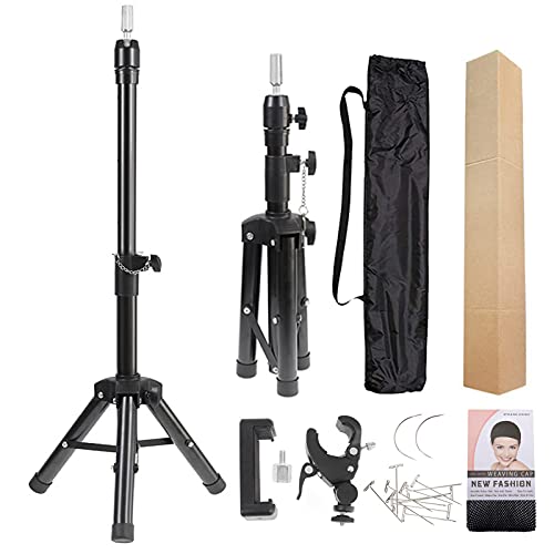 Perückenständer Stativ Schaufensterpuppenkopf Ständer Metall Verstellbar Heavy Duty Perückenkopf Ständer für Leinwand Block Kopf Kosmetologie Friseur Training Puppenkopf und Styling Making Perücken mit Smartphone Klemmhalterung von Dorsanee