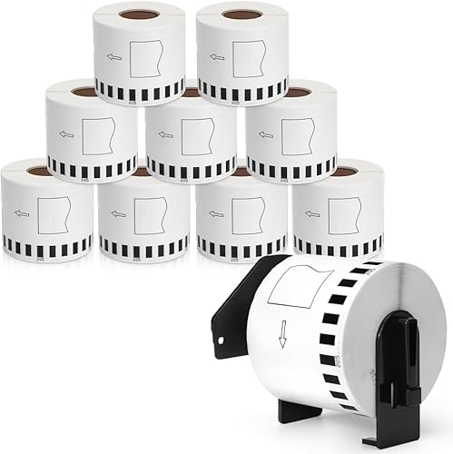 Doruimi 10 Rollen DK-22205 DK22205 Endlosetiketten Selbstklebende Papier Etiketten Kompatibel mit Brother QL-500, QL-600, QL-700, QL-800, QL-810W, QL-820NWB, 62mm x 30.48m, Schwarz auf Weiß von Doruimi