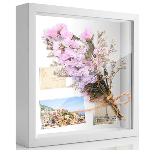 3D Bilderrahmen zum Befüllen 20 x 20cm Bilderrahmen Tief 3D Objektrahmen Hölzern bis 3cm, Objektrahmen Shadow Box mit Glasscheibe für Blumen, Foto, Hochzeit, Kunsthandwerk, Geschenk von Doruivo