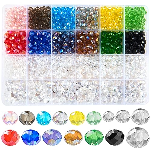 Dotilili 1040 Stück Kristall Facettierte Perlen, 4/6/8/10mm Bunte Glasperlen Set mit Aufbewahrungsbox, Glänzend Perlen zum Auffädeln Crystal Perlen für DIY Weihnachten Halskette Armbänder Basteln von Dotilili