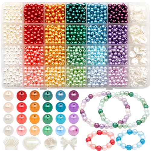 Dotilili 6mm 22 Farben Bunte Perlen zum Auffädeln 1474 Stück, Multicolor Runde Glasperlen mit Unregelmäßige Bastelperlen lose Perlen mit Loch für Schmuckherstellung DIY Armbänder Halsketten von Dotilili