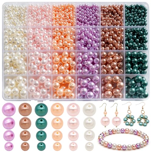 Dotilili 1890 Stück Bunte Perlen zum Auffädeln, 4/6/8/10mm Glasperlen Runde Perlen Set mit Löch für Armbänder Glatte lose Perlen für DIY Schmuckherstellung Basteln Perlenkette Armband Handwerk Dekor von Dotilili