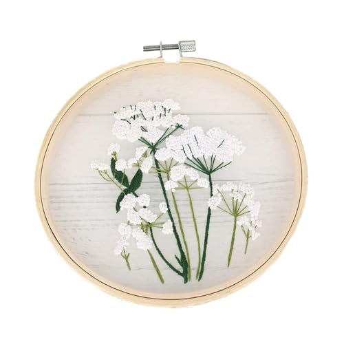 Dottduya Blumen-Stickset, Stickset für Anfänger,Übungsset für Blumenmusterstiche mit Musteranweisungen | Handstickzubehör mit Reifen, Stoff, Fäden, Nadeln und Nadelspitzen-Bastelset für Erwachsene von Dottduya