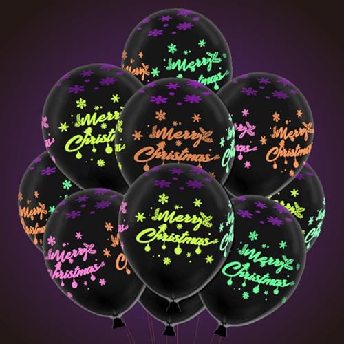 Dottduya Im Dunkeln leuchtende Luftballons,Weihnachts-Neonballons | 50 Stück 12 Zoll Neonballons Latex fluoreszierende Ballons - Schneeflocken-Leuchtballons, Schwarzlicht-Elch-Weihnachtsdekoration für von Dottduya