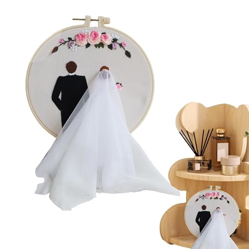 Dottduya Paar Stickerset, Stickerei Hochzeitskit | Erwachsene Punchnadel -Set | Anfänger Hochzeit Brautdekor Stickerei Kit mit Reifen und Farbfäden für Erwachsene Liebhaber von Dottduya