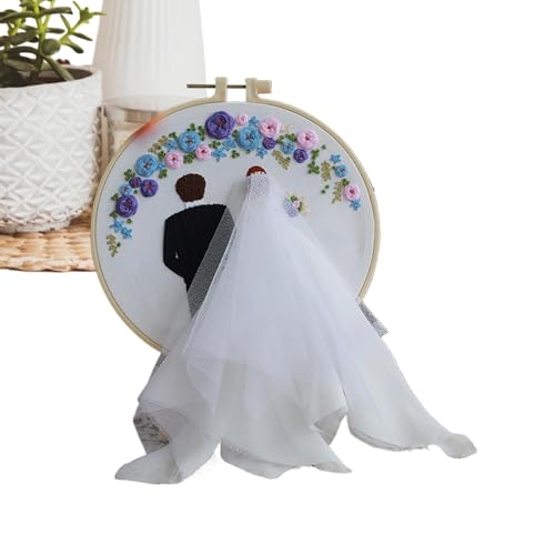 Dottduya Stickerei Hochzeitskit, Hochzeitsstickerei - Punchnadel -Set - Anfänger Hochzeit Brautdekor Stickerei Kit mit Reifen und Farbfäden für Erwachsene Liebhaber von Dottduya