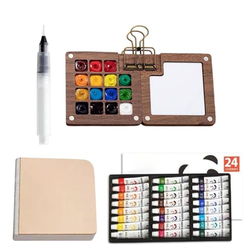 Dottduya Taschen-Künstler-Reiseset, tragbares Aquarell-Set, Künstler-Aquarell-Sets für Reisen, Pocket Artist Aquarell-Reiseset, tragbares Farbpaletten-Reiseset mit 24 Wasserfarben von Dottduya