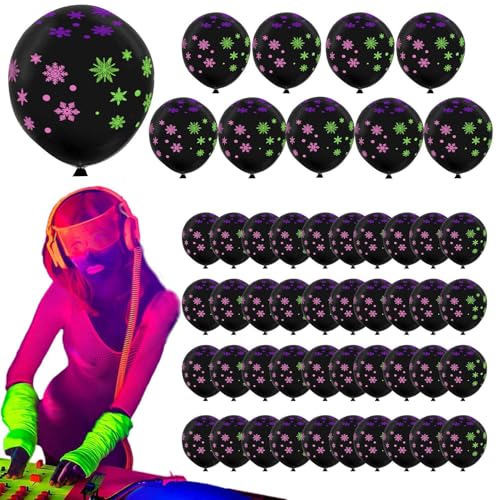 Dottduya Weihnachts-Leuchtballons, Neon-Leuchtballons | 50 Stück 12 Zoll Neonballons Latex fluoreszierende Ballons - Schneeflocken-Leuchtballons, Schwarzlicht-Elch-Weihnachtsdekoration für Hochzeit von Dottduya