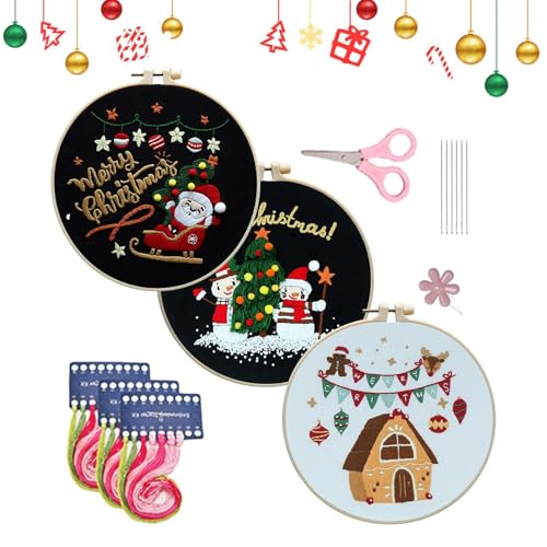 Dottduya Weihnachtsornament-Stickset,Stickset Weihnachten,Nadelspitzen-Sets für Anfänger, Sticken für den Urlaub | Exquisites Weihnachtsmuster-Strickset, Webzubehör für Familien, Freunde von Dottduya