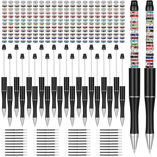 Kugelschreiber aus Kunststoff | Kugelschreiber passt für die meisten Perlenlöcher | 20 Perlenstifte, 40 schwarze Minen und 240 helle Abstandsperlen, Perlenstift für den Schulanfang von Dottduya