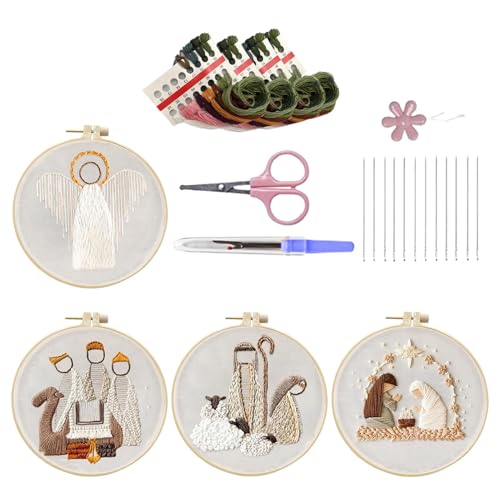 Nadelspitzen-Sets für Anfänger,Krippen-Stickset, Handgefertigtes Weihnachtskrippen-Stickset, Gestempeltes Nadelspitzen-Anfängerset, Heimdekoration, Kunsthandwerk für Wohnzimmer und Schlafzimmer von Dottduya