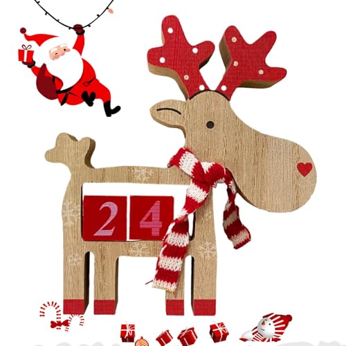 Weihnachtskalender aus Holz, Elchfigur aus Holz, Weihnachts-Elch-Adventskalender, Dreidimensionale Elch-Desktop-Ornamente für die Weihnachtsdekoration von Dottduya