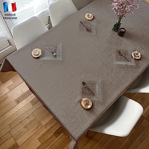 Douceur De Plumes Tischdecke, Leinenoptik, Taupe, 150 x 150 cm, quadratisch, schmutzabweisend, wasserdicht, waschbar, Tischdekoration von Douceur De Plumes