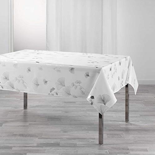 Douceur d'Intérieur, Tischdecke Bloomy rechteckig, 150 x 300 cm, Weiß/Silber, Polyester, metallic Bedruckt von Douceur d'Intérieur