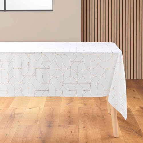 douceur d'intérieur Rechteckige Tischdecke, Cotton, Weiss/Gold, 140 x 240 cm von Douceur d'Intérieur