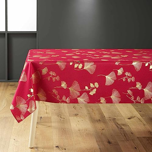 douceur d'intérieur Bloomy Tischdecke, rechteckig (150 x 300 cm), Rot/Gold, Polyester mit Metallic-Druck von Douceur d'Intérieur