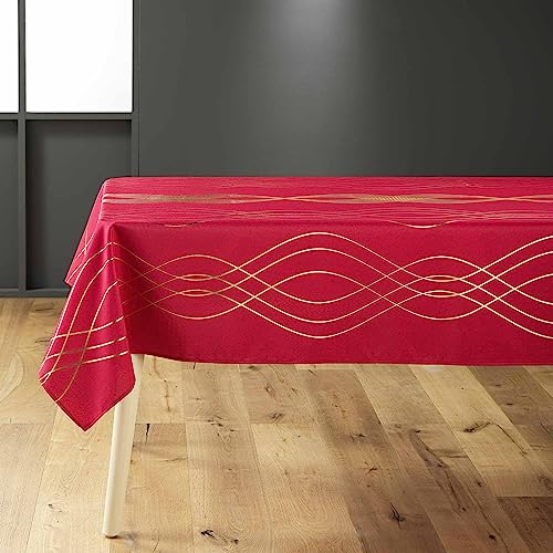 douceur d'intérieur Elona Tischdecke, rechteckig (150 x 240 cm), Rot/Gold, metallisch bedrucktes Polyester von Douceur d'Intérieur