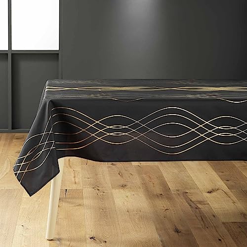 douceur d'intérieur Elona Tischdecke, rechteckig (150 x 240 cm), Schwarz/Gold, metallisch bedrucktes Polyester von Douceur d'Intérieur