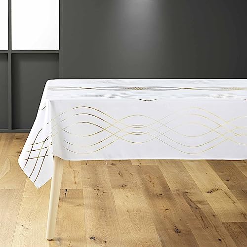 douceur d'intérieur Elona Tischdecke, rechteckig (150 x 300 cm), Weiß/Gold, metallisch bedrucktes Polyester von Douceur d'Intérieur