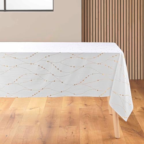 douceur d'intérieur Rechteckige Tischdecke, Weiss/Gold, 140 x 240 cm von Douceur d'Intérieur