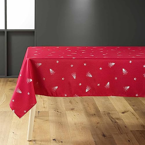 Douceur d'Intérieur Sapin Tischdecke, rechteckig (150 x 300 cm), Rot/Silber, metallisch bedrucktes Polyester von Douceur d'Intérieur