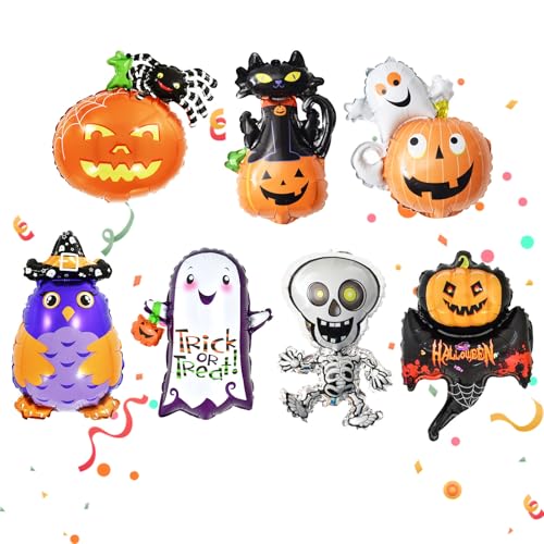 Halloween Folienballon,Halloween Luftballons,Halloween Folie Ballon,Halloween Deko Kürbis Zombies Geister Luftballons Set,Halloween Helium Ballon für Halloween Party Deko,7-Stück von Doukesh