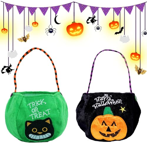 Halloween Kürbis Candy Bag,Halloween Kürbis Tasche,Halloween Goodie Taschen,Halloween Süßigkeiten Tasche,Trick or Treat Kürbis Eimer zum Sammeln von Süßigkeiten zu Halloween,Halloween Party Deko,2PC von Doukesh