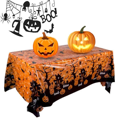 Halloween Tischdecke Gruseliger Kürbis, Halloween Gruselige Tischdecke, Tischdecke Halloween Deko,Rechteckige wasserdichte Halloween Tischtuch Für Halloween Party Dekor (130 X 220 cm) von Doukesh