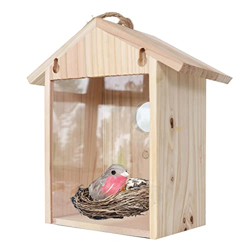 Holz-Vogelhäuschen, Vogelhäuschen, Vogelhaus Mit Saugnapf, Wildvogelbeobachtung, Nistkasten, Unterstand, Heimfenster, Eichhörnchensicheres Vogelhäuschen, Natur, Vogel Durch Das Fenster Sehen von Dous