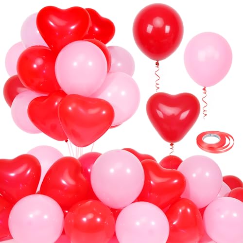 60 Stück Rot Liebe Herzballons, Rot und Rosa Latex Valentinstag Luftballons für Hochzeitstag, Verlobung, Geburtstag, Valentinstag Deko von Douvelue