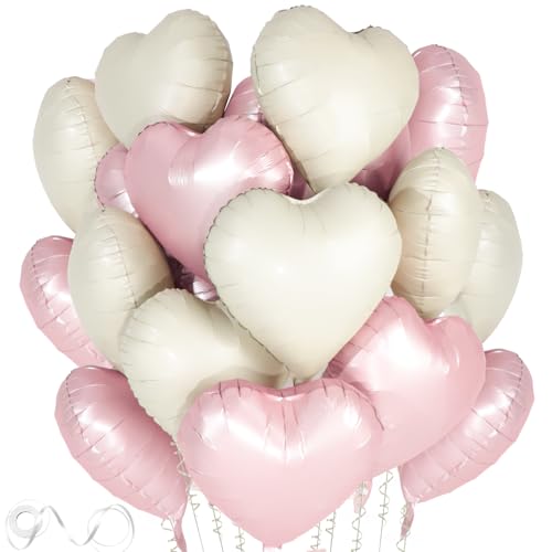 Herz Folienballon Creme und Rosa, 24 Stück 18 Zoll Herz Helium Luftballons, Creme Baby Rosa Luftballons Hochzeit, Herzluftballons für Geburtstag, Verlobung Brautdusche Valentinstag Deko von Douvelue