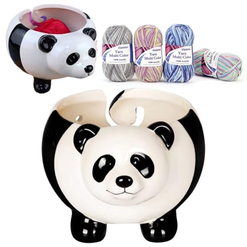 Panda Garnschale zum Stricken, niedliche Keramik-Häkelschale mit 4 Stück Garn, große Keramikgarnschale Häkelschale für Anfänger, tolles Geschenk für Stricker, lustig von DouxiE