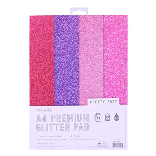 Dovecraft DCGCD033 Glitter A4 Pad-Perfectly 24 Sheets – Non-shed – 300GSM – 4 Shades of Pink & Purple-for Scrapbooking, Card Making, Home Décor, Party Crafts, Multifahrben, 1 von Dovecraft